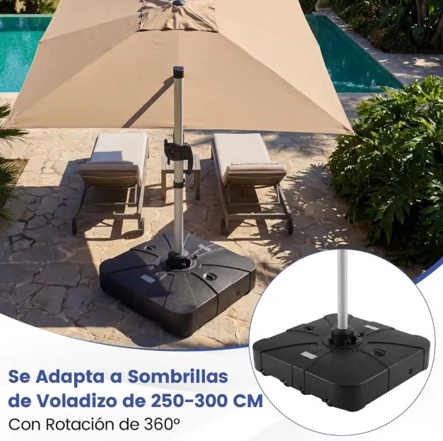 Base para guarda-sol de exterior com rodas 88 x 88 cm, de alta resistência, enchimento com água ou areia, portátil, para terraço, jardim ou piscina, P