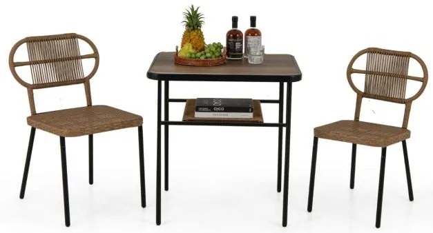 Conjunto de jantar de pátio com 5 peças, 4 poltronas de vime acolchoadas e mesa quadrada