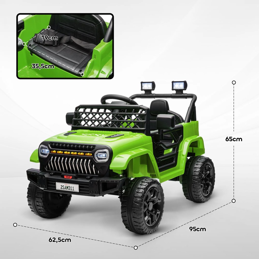 Carro Elétrico para Crianças Carro Elétrico Infantil UTV 12V com Velocidade Ajustável USB e Faróis  95x62,5x65 cm Verde