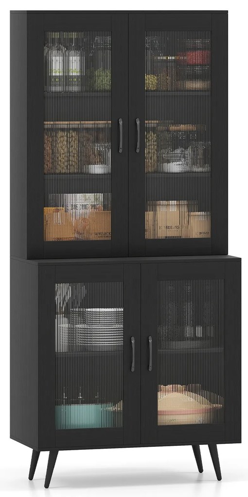 Armário de despensa de cozinha com portas transparentes e pés de metal - branco