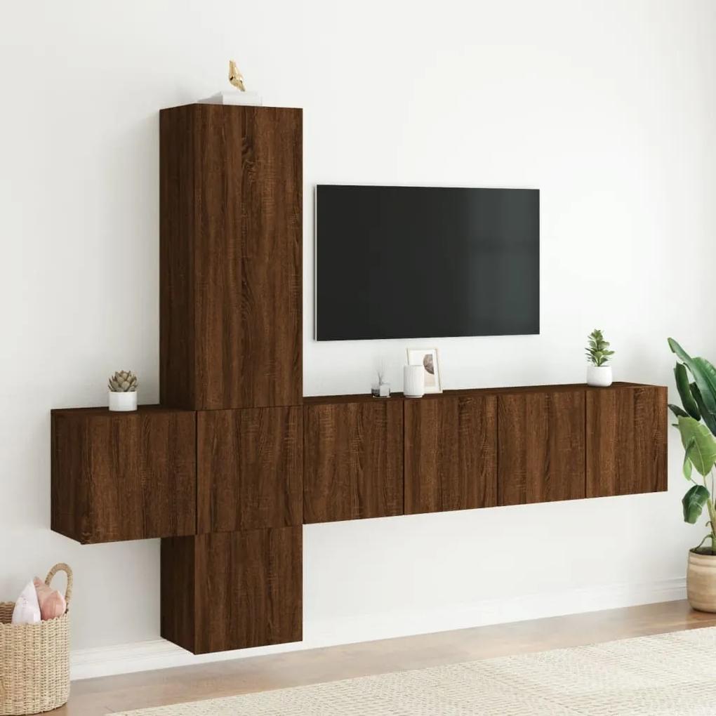 5pcs móveis de parede p/ TV derivados madeira carvalho castanho