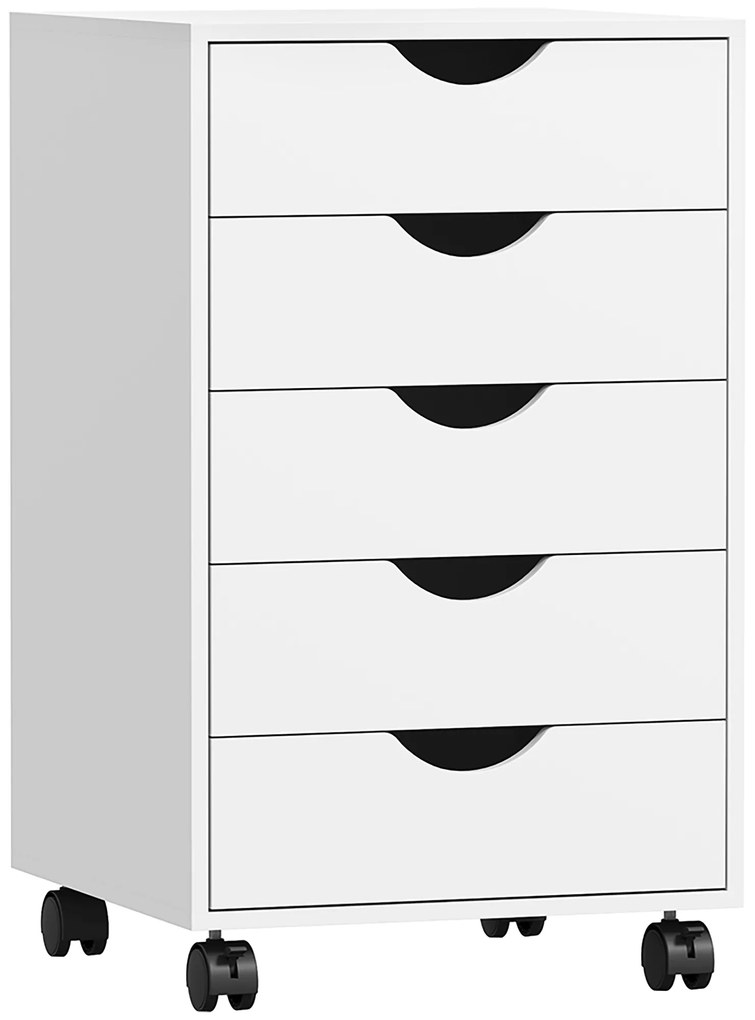 Bloco de Gavetas com Rodas Bloco de Gavetas para Escritório com 5 Gavetas 40x40x67 cm Branco