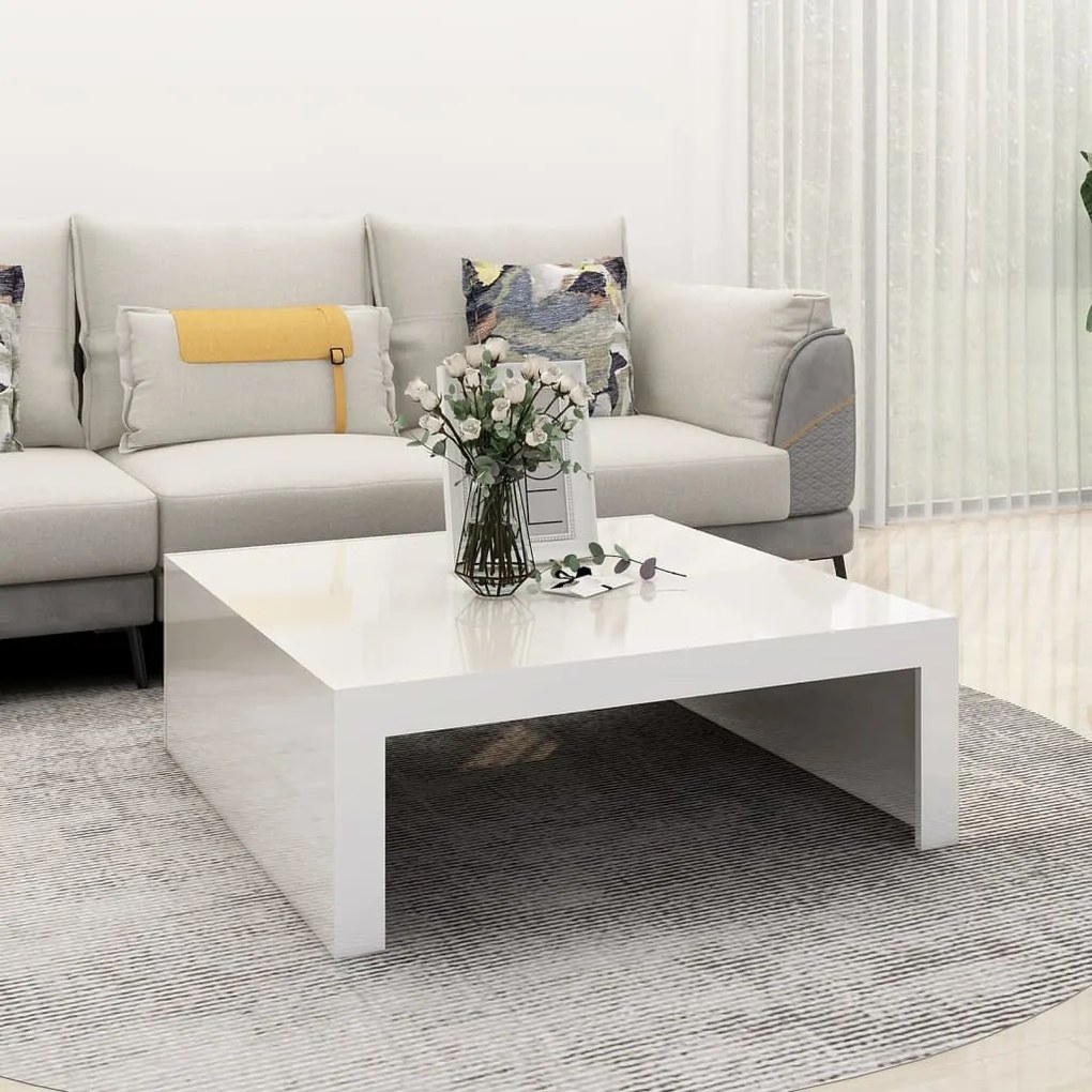 808573 vidaXL Mesa de centro 100x100x35 cm contraplacado branco brilhante