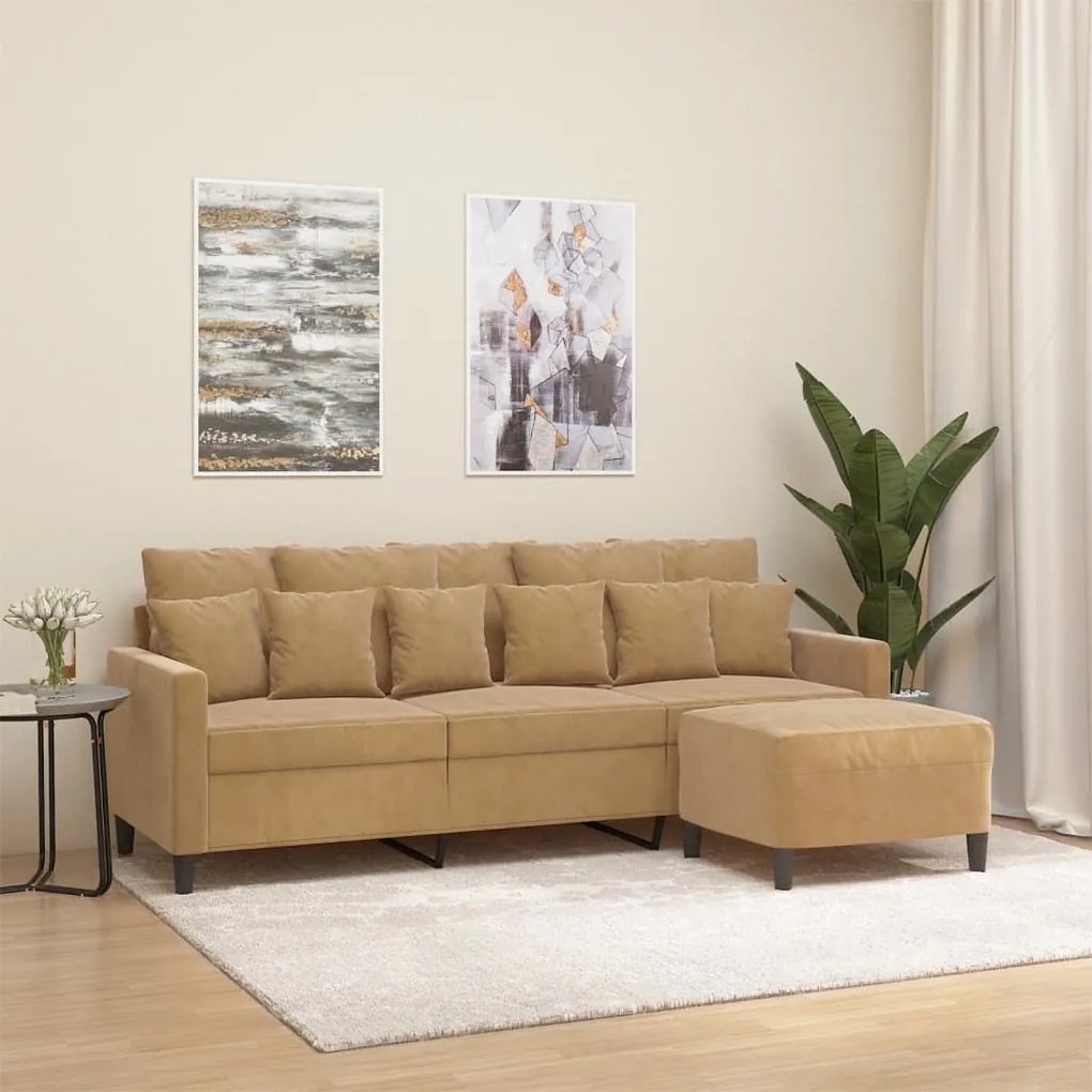 vidaXL Sofá de 3 lugares com apoio de pés 180 cm veludo castanho