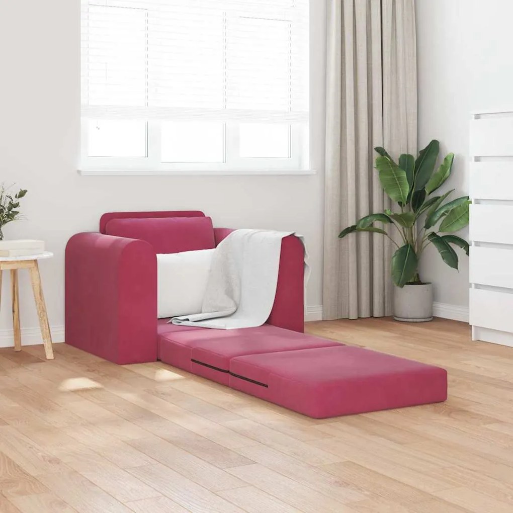 Sofá Cama 2 em 1 Vinho 98x71x83 cm Veludo