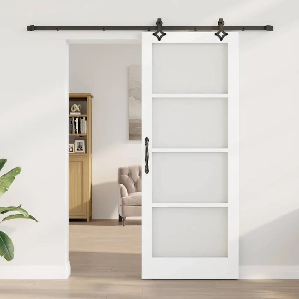 Conjunto de Porta Deslizante vidaXL Branco 83x211 cm Madeira Sólida Pi