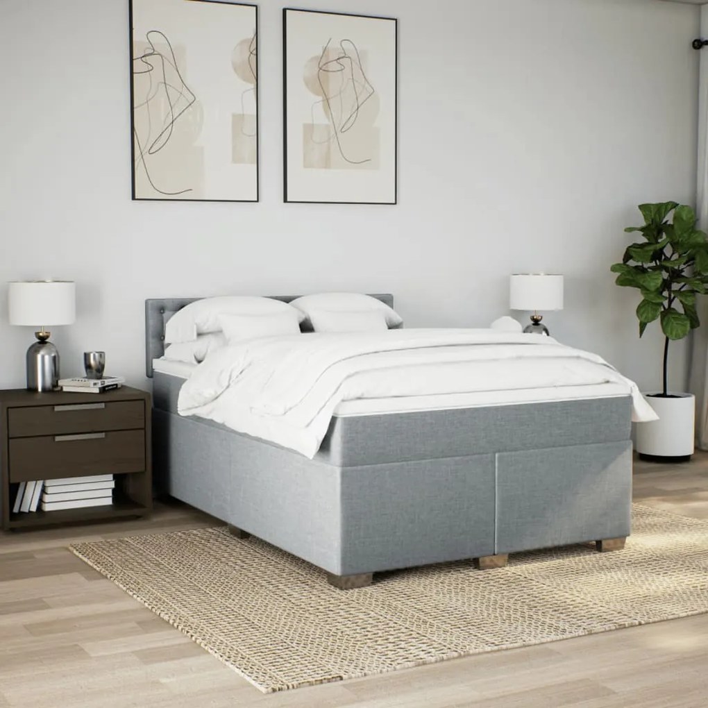 Cama com molas/colchão 140x200 cm tecido cinzento-claro