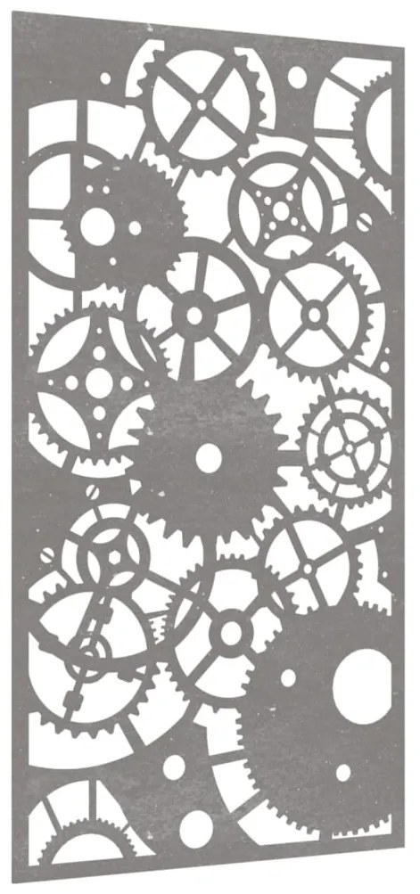 Decoração p/ muro jardim 105x55cm aço corten design engrenagens