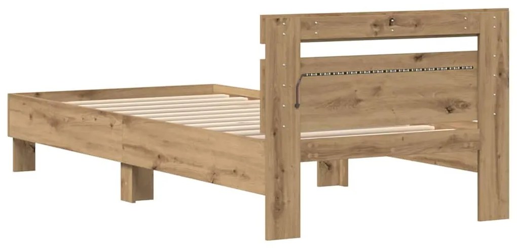 Cama vidaXL com Luzes LED Carvalho Artisan 90x200 cm Madeira Engenhari