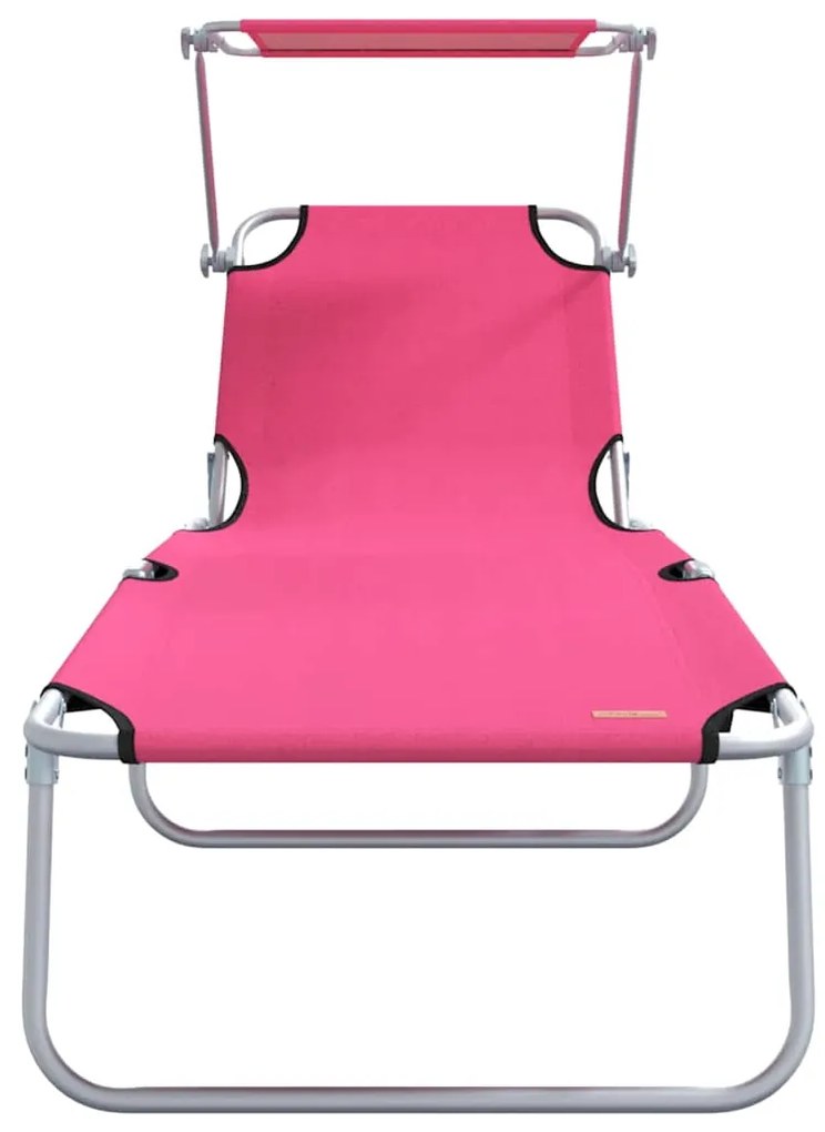 Espreguiçadeiras Dobráveis 2 pcs com Toldo Rosa Tecido Oxford 600D