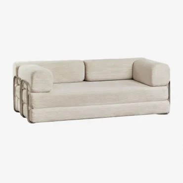 Sofá-cama De 2 Lugares Em Veludo Embalado A Vácuo Igone Bombazina Crema Linho - Sklum