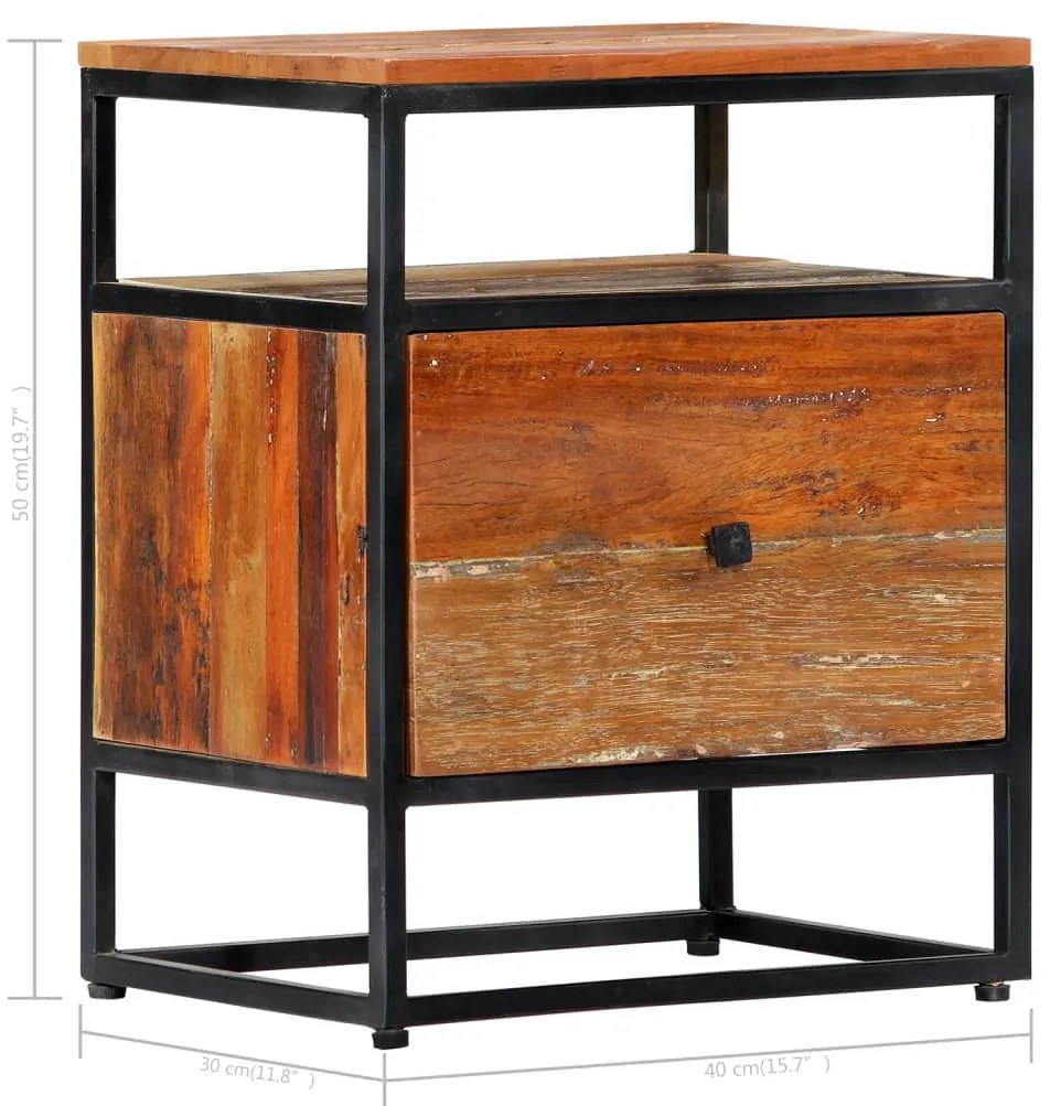 Mesa de cabeceira 40x30x50 cm madeira recuperada maciça e aço