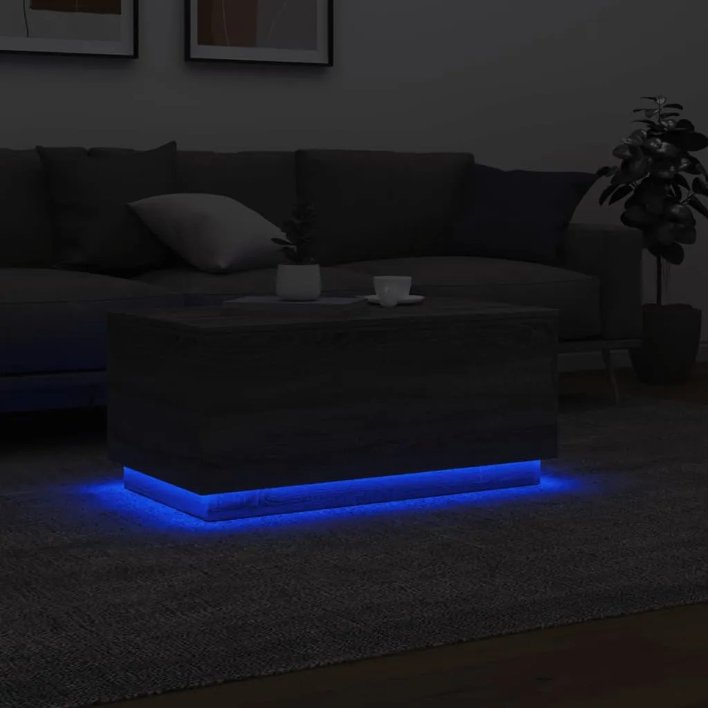 Mesa de centro com luzes LED 90x50x40 cm cinzento sonoma