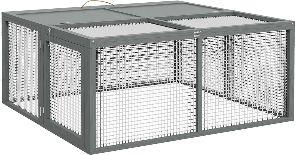 PawHut Gaiola para Coelhos Gaiola de Coelho Dobrável com Alça Topo Abrível para 2 a 3 Coelhos Porquinhos-Da-Índia 110x105x50 cm Cinza | Aosom Portugal
