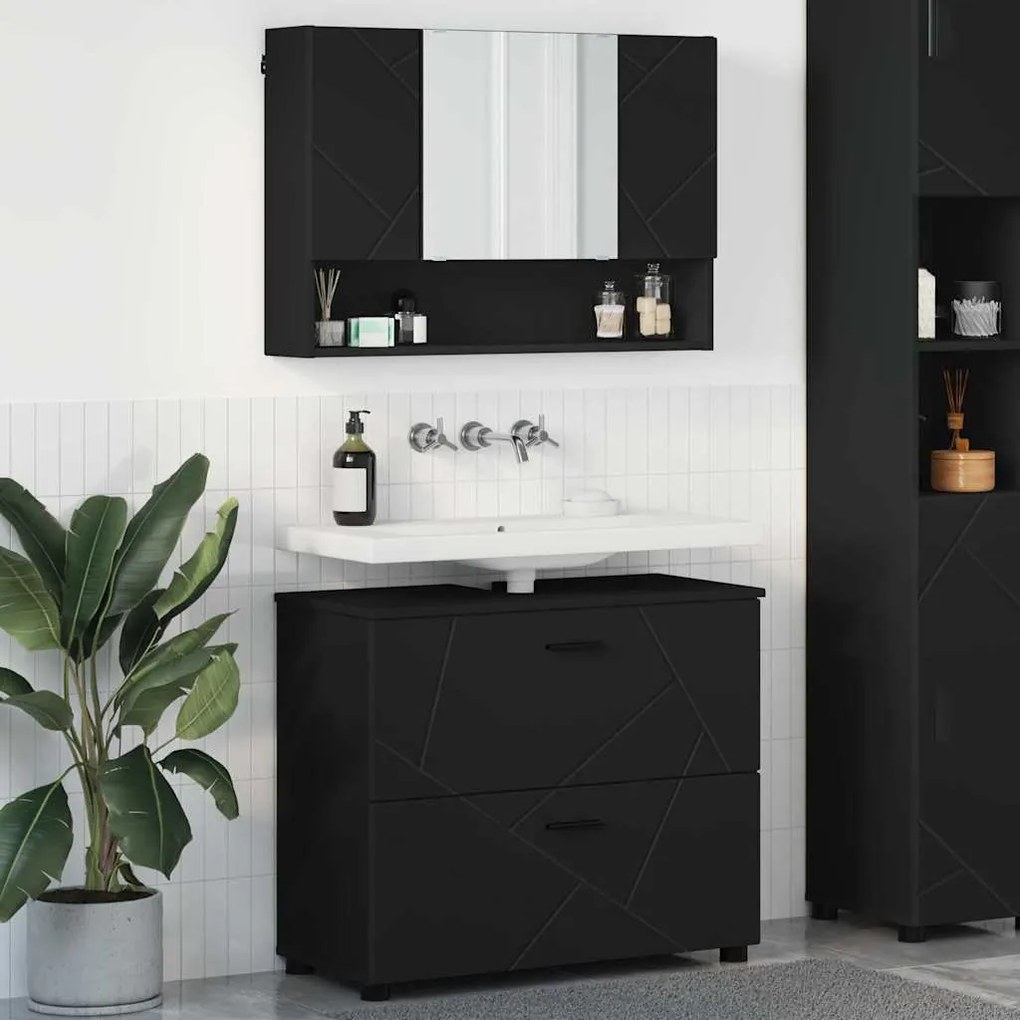 vidaXL Conjunto de Móveis para Banheiro 2 pcs Preto 76,5 x 35 x 64 cm