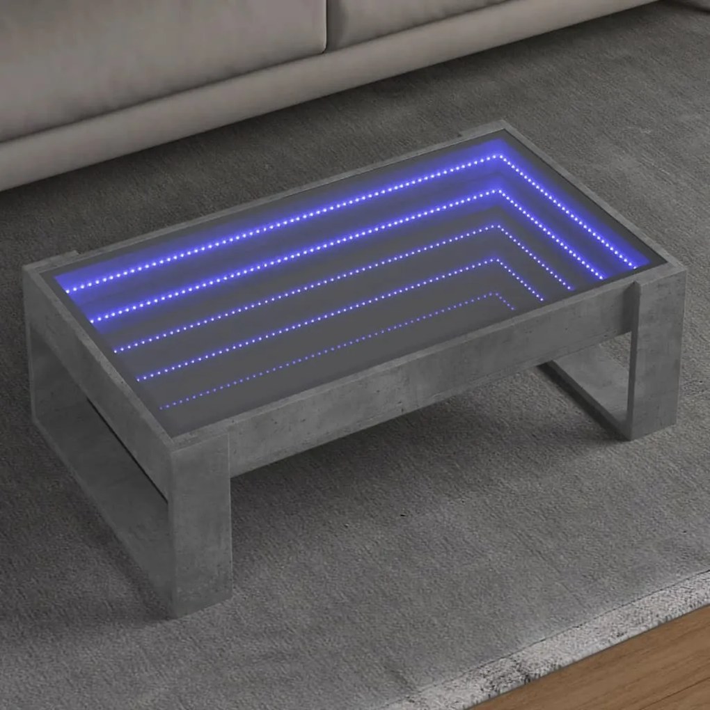Mesa de centro luzes LED Infinity 90x53x30 cm cinzento cimento