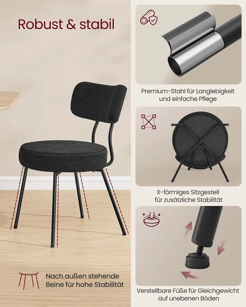 Conjunto de 2 cadeiras de sala de jantar com superfície em velo Pretas