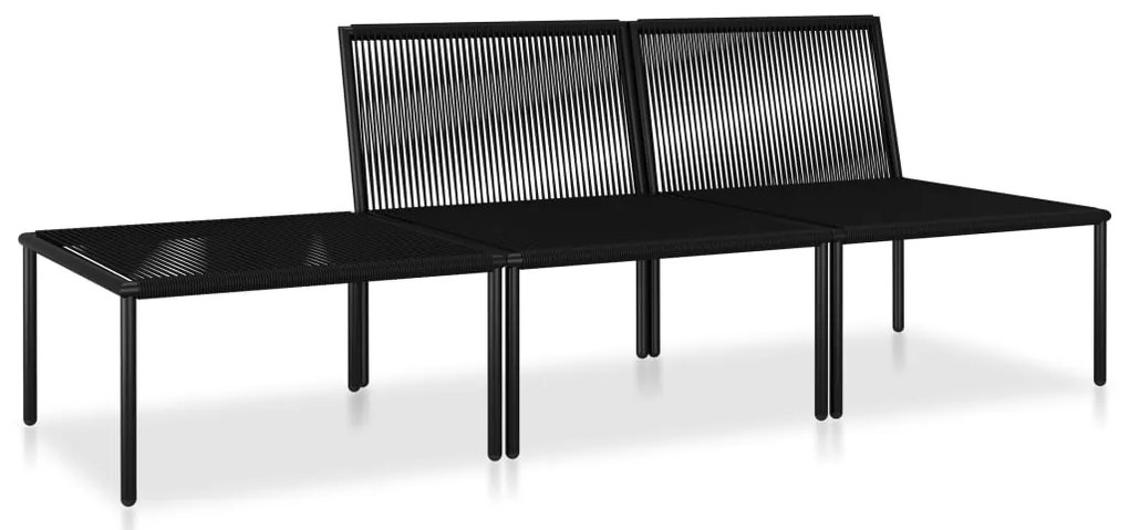 3 pcs conjunto lounge de jardim c/ almofadões PVC preto
