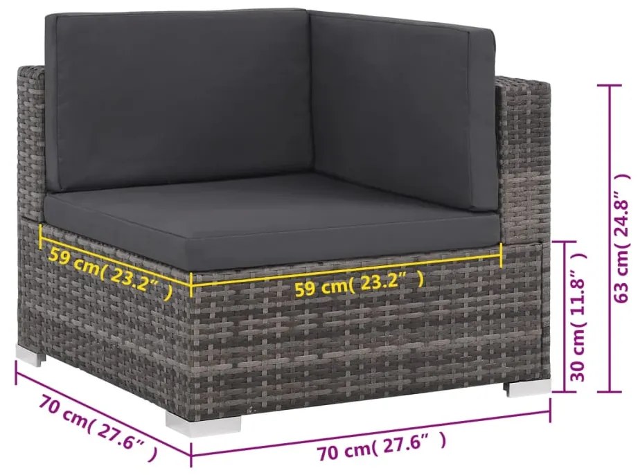 Conjunto de lounge de jardim com 6 peças e almofadas, vime sintético,