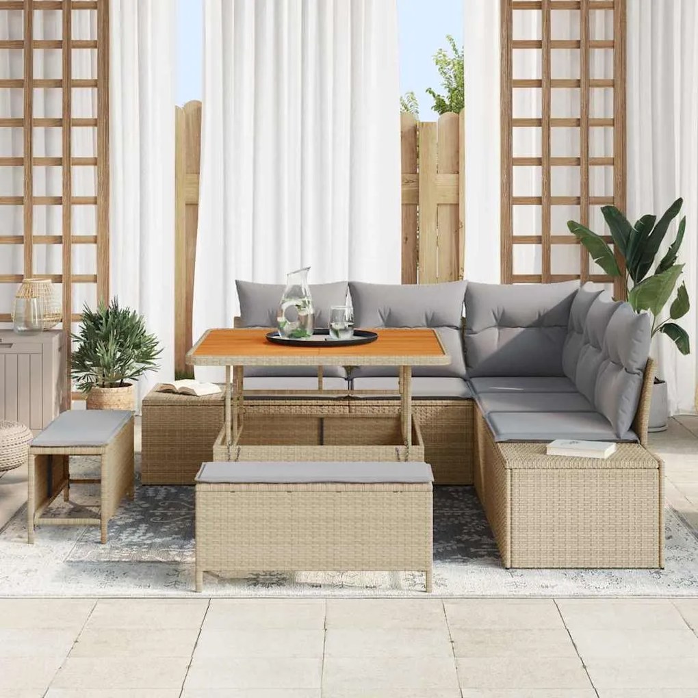 Conjunto de Sofá de Jardim 8 pcs Bege e Cinza Claro