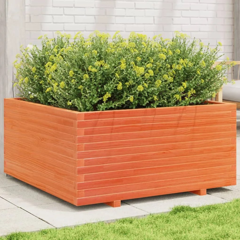 vidaXL Vaso/floreira jardim 100x100x49,5 cm pinho maciço castanho mel