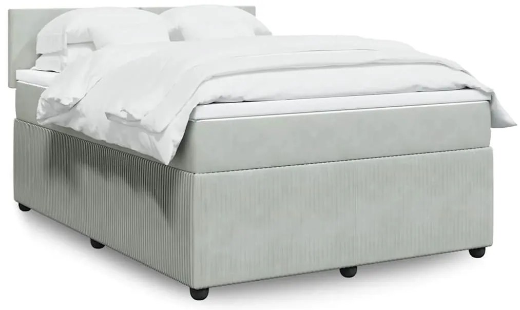 vidaXL Cama com molas/colchão 140x200 cm veludo cinzento-claro