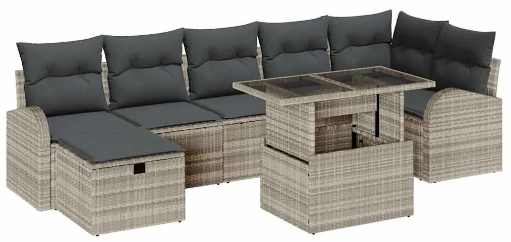 Conjunto de Sofá de 8 Peças com Almofadas Cinza Claro de Rattan Poliés
