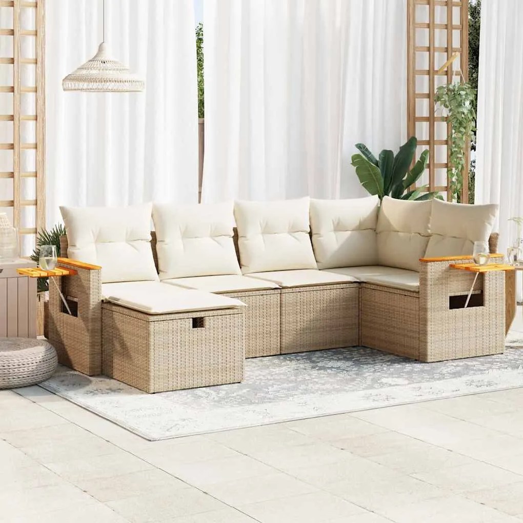 vidaXL 6 pcs conjunto de sofás p/ jardim com almofadões vime PE bege