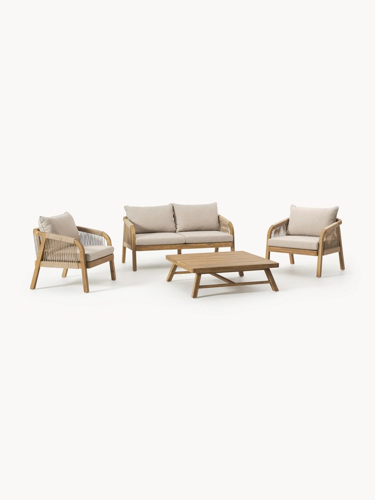 Conjunto lounge de jardim em madeira de acácia Lu, conjunto de 4
