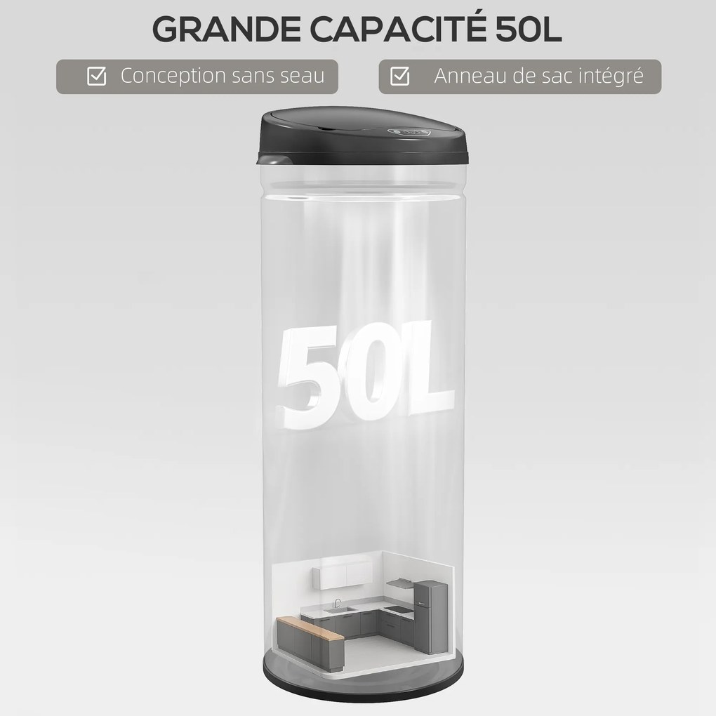 Caixote do lixo automático para cozinha de 50 L em aço inoxidável, com tampa de fecho suave, 30,5 x 30,5 x 85 cm, prateado