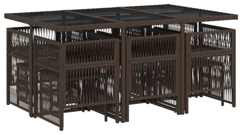 11 pcs conjunto jantar p/ jardim c/ almofadões vime PE castanho