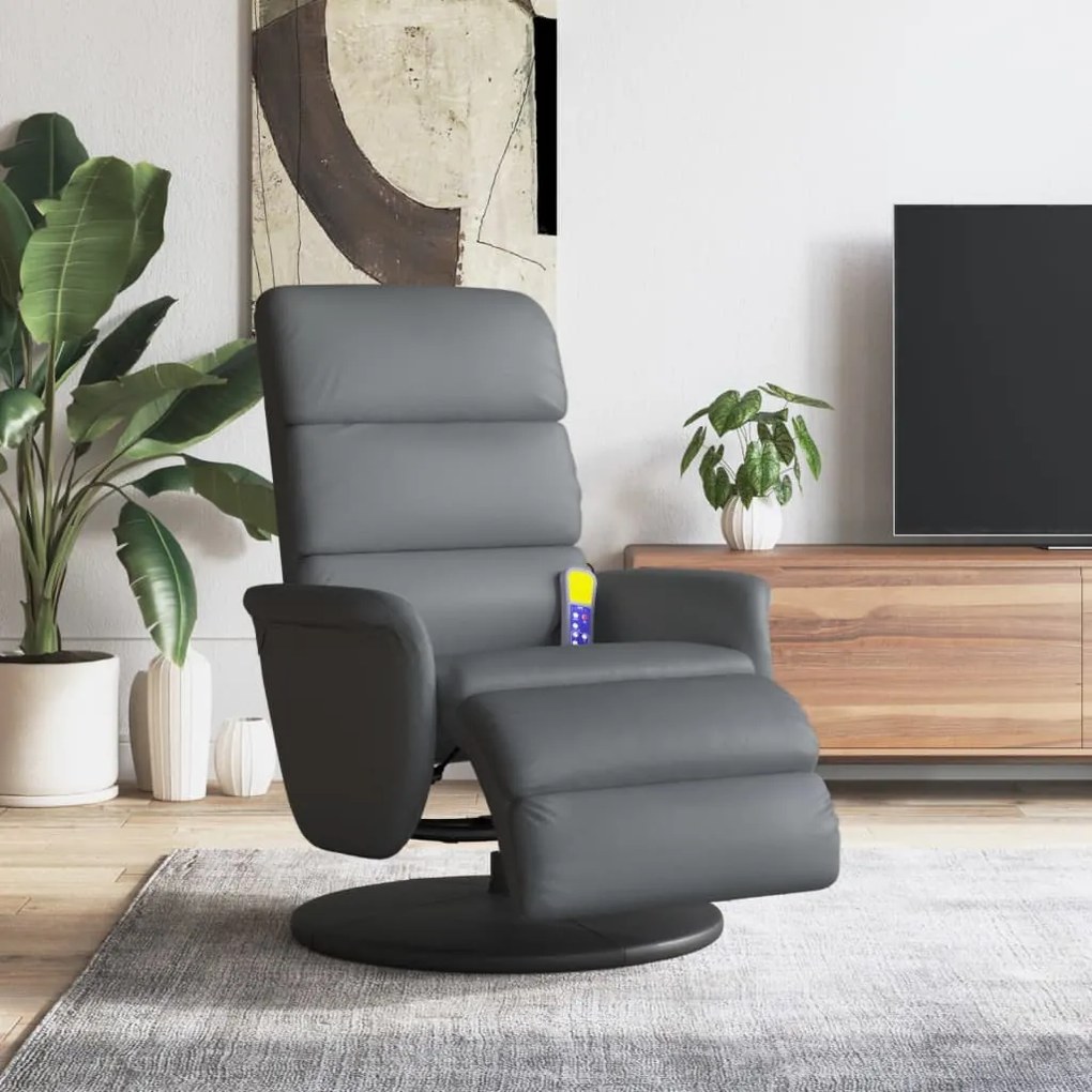 vidaXL Cadeira massagens reclinável c/apoio pés couro artificial cinza