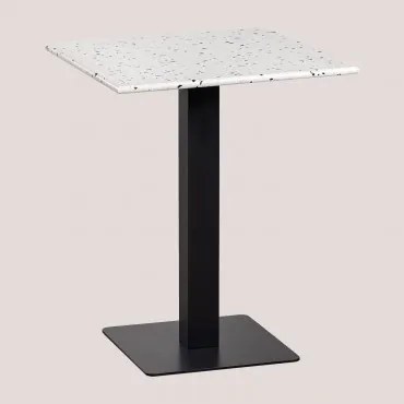 Mesa De Bar Quadrada 60x60 Cm Em Terraço Praline Terrazzo Marfim - Preto - Sklum