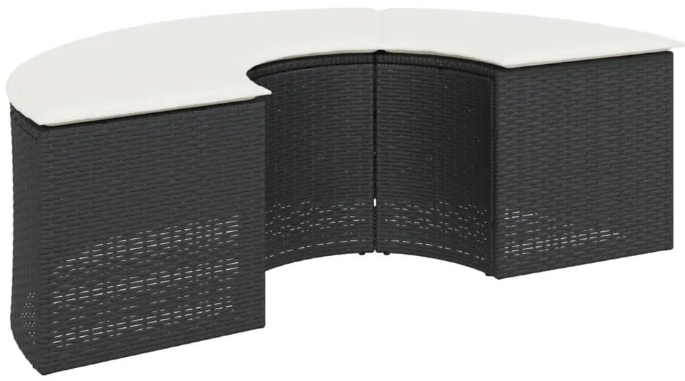 3 pcs conjunto de sofás de jardim semicircular vime PE preto