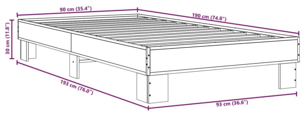 Estrutura de cama derivados de madeira/metal carvalho castanho