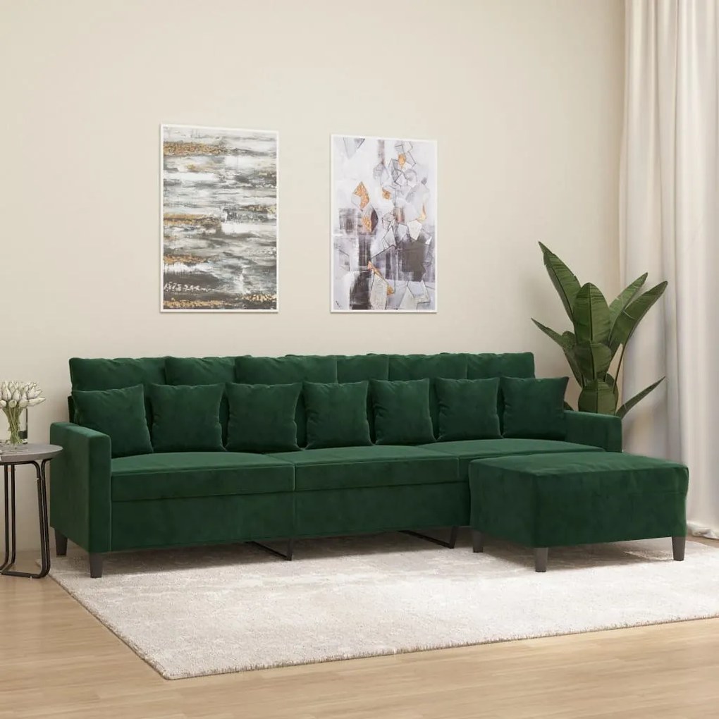 vidaXL Sofá de 3 lugares com apoio de pés 210 cm veludo verde-escuro
