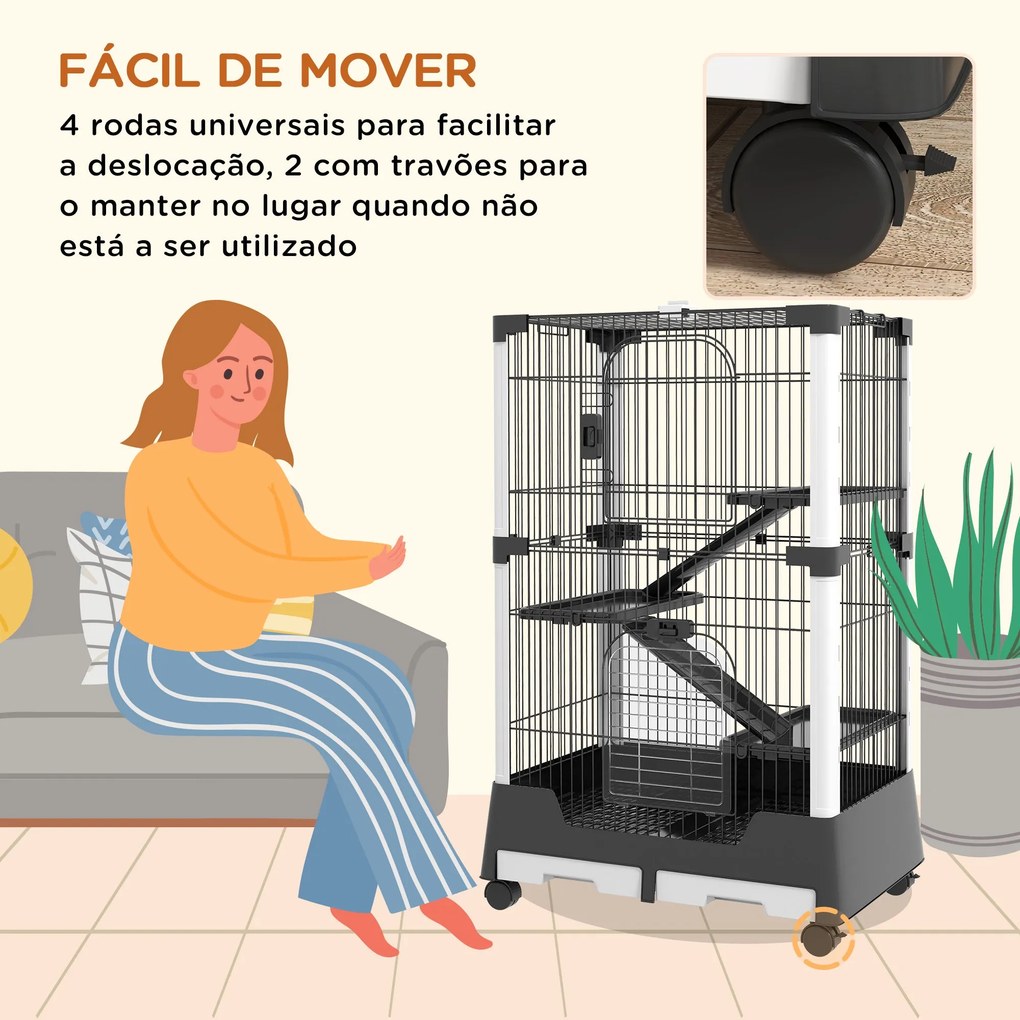 PawHut Gaiola para Animais Pequenos com Rodas 114x75x50 cm Gaiola para