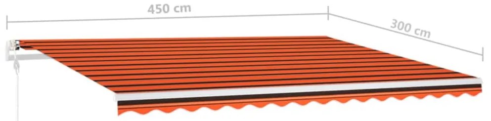 Toldo retrátil manual com luzes LED 4,5x3 m laranja e castanho