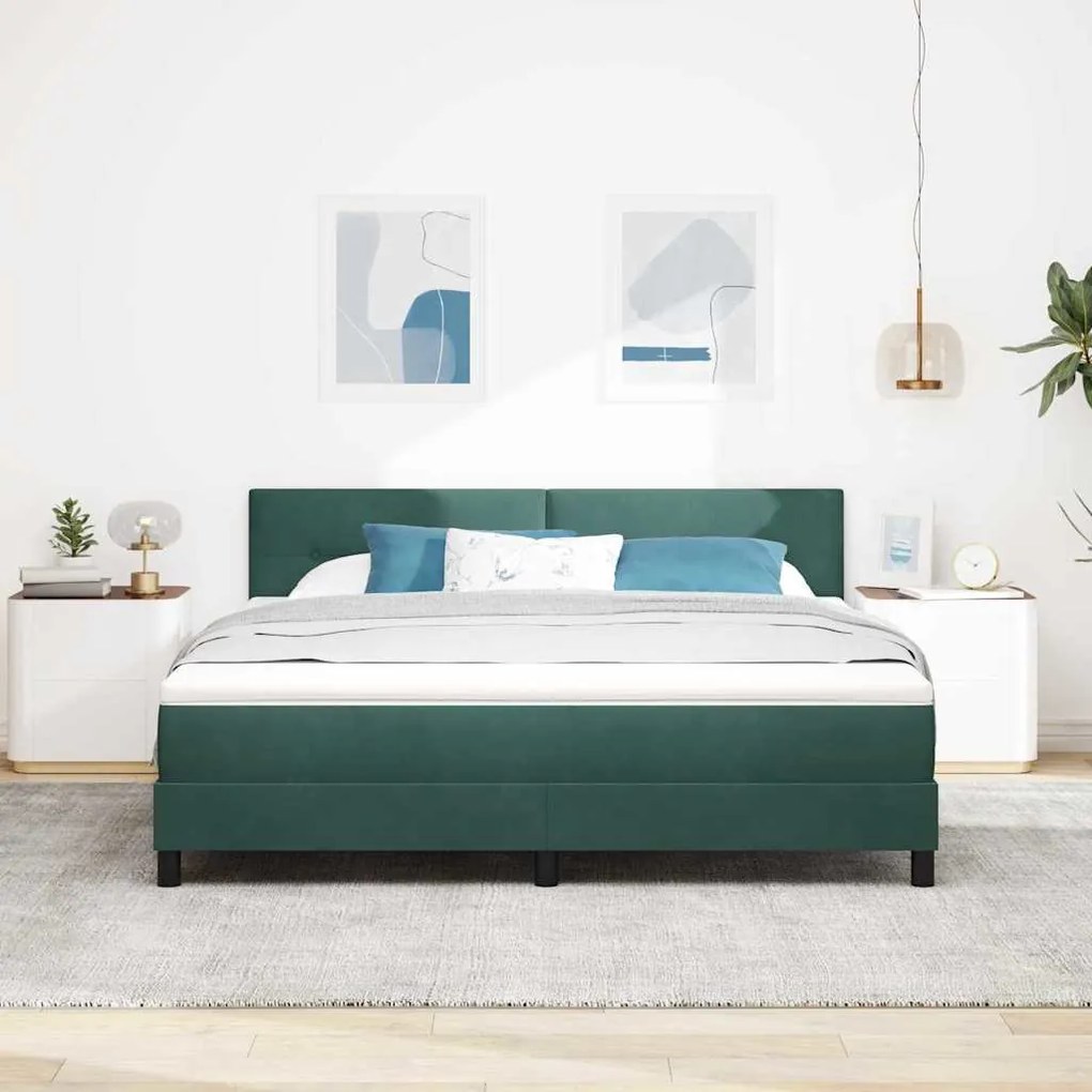 Cama Box Spring com Colchão &amp; LED Verde Escuro 180x200 cm Veludo