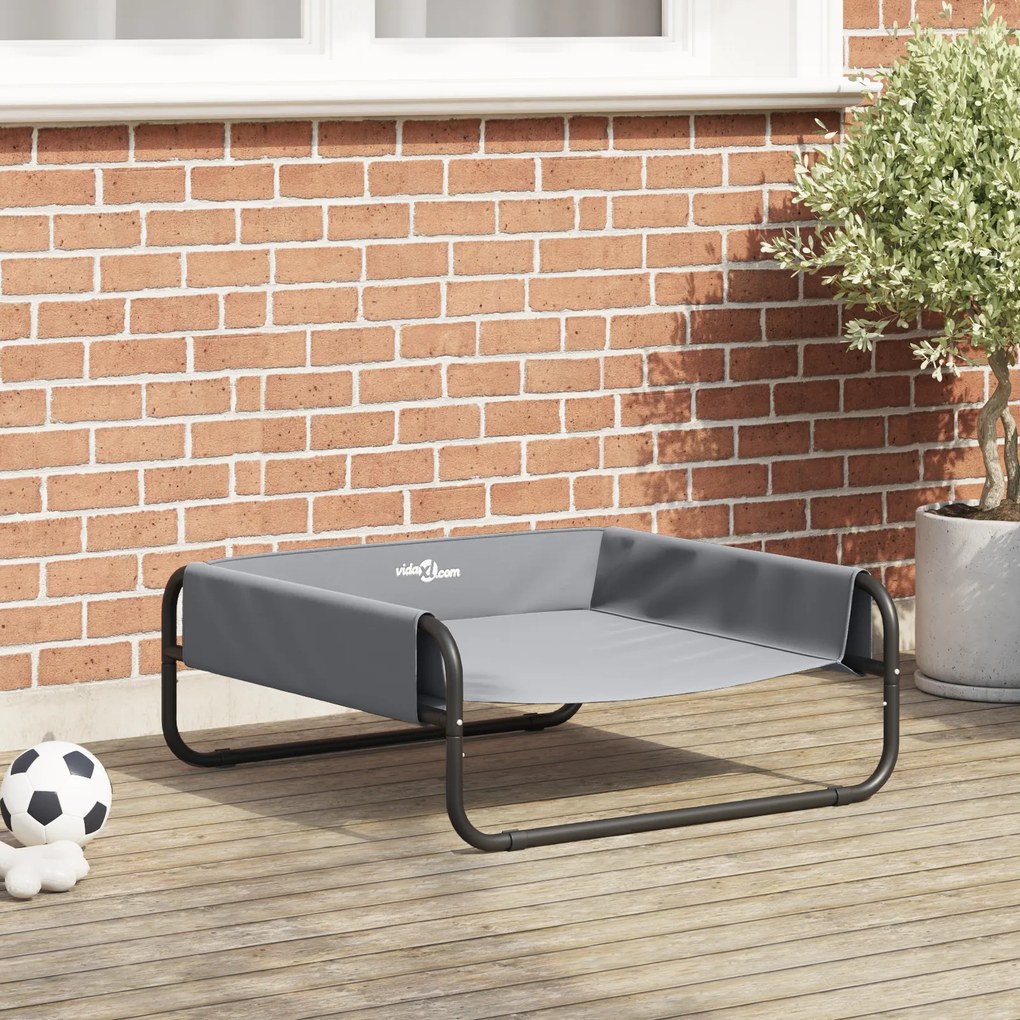 vidaXL Cama Elevada para Cães Cinza Claro M em Tecido Oxford e Aço