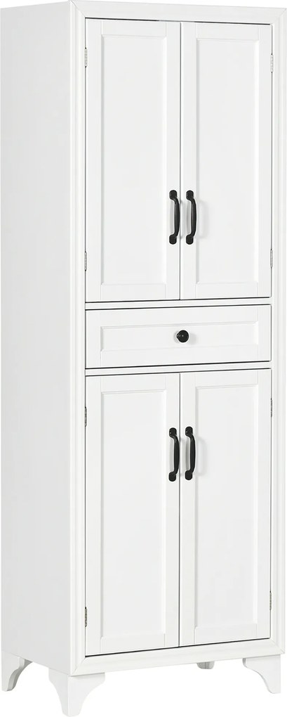 HOMCOM Aparador alto armário de cozinha 4 portas 2 armários e 1 gaveta central altura 170 cm com prateleira ajustável branco | Aosom Portugal