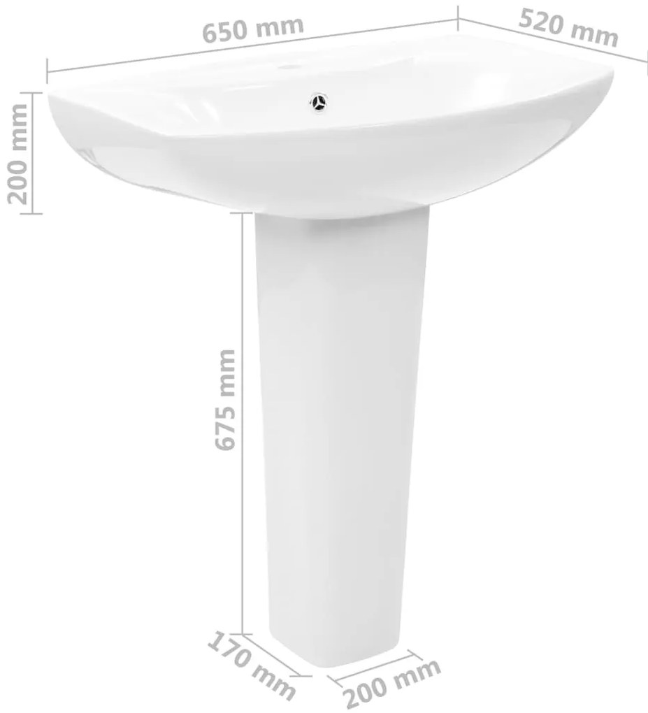 Lavatório com coluna cerâmica branco 650x520x200 mm