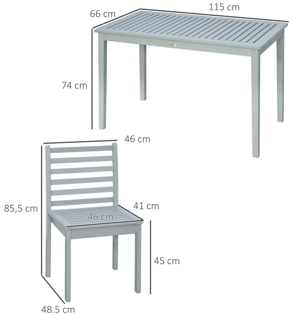 Conjunto de Jardim Refeição de Madeira 5 Peças Conjunto de Mesa e 4 Cadeiras para Varanda Pátio Carga 120 kg Cinza