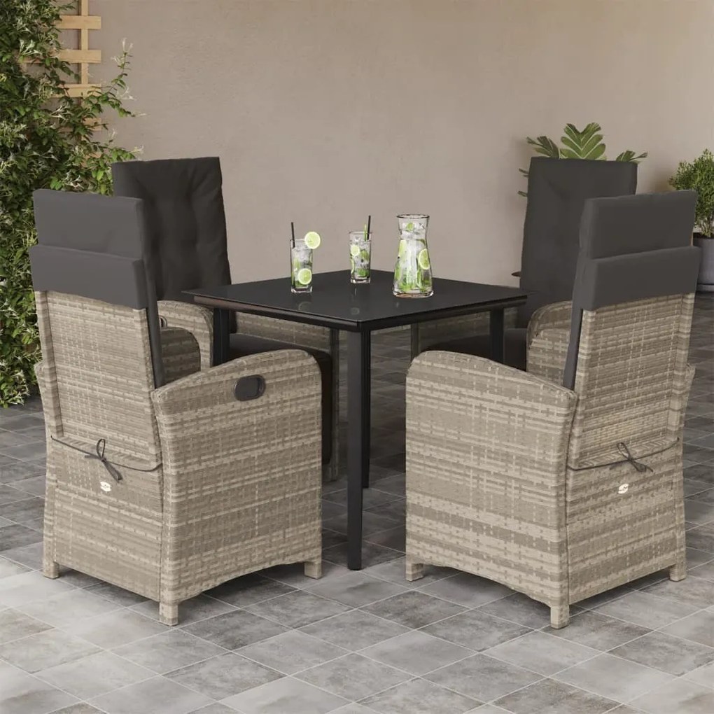 5 pcs conjunto de jantar p/ jardim c/ almofadões cinzento claro