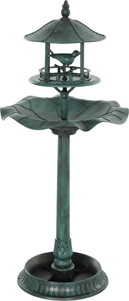 Outsunny Banho de pássaros abrevadeiro para pássaros jardineira 3 em 1 Ø 50 x 113 cm polipropileno verde-de-gris | Aosom Portugal