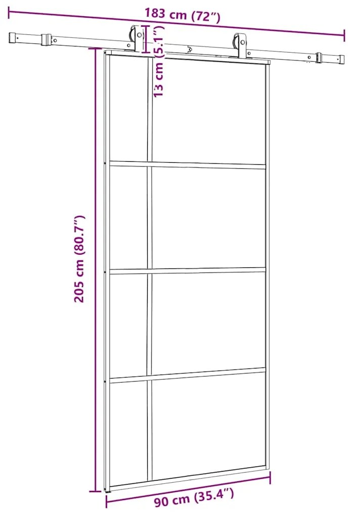 Porta deslizante c/ conj. ferragens 90x205cm vidro ESG preto