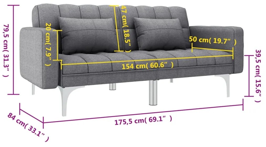 Sofá-cama em tecido cinzento-claro