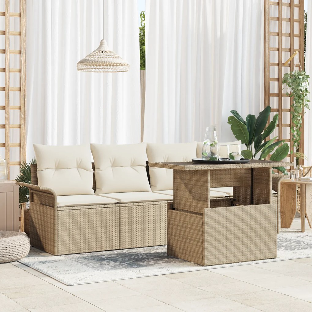 vidaXL Conjunto de Sofás de Jardim de 5 Peças com Almofadas Bege e Poliéster