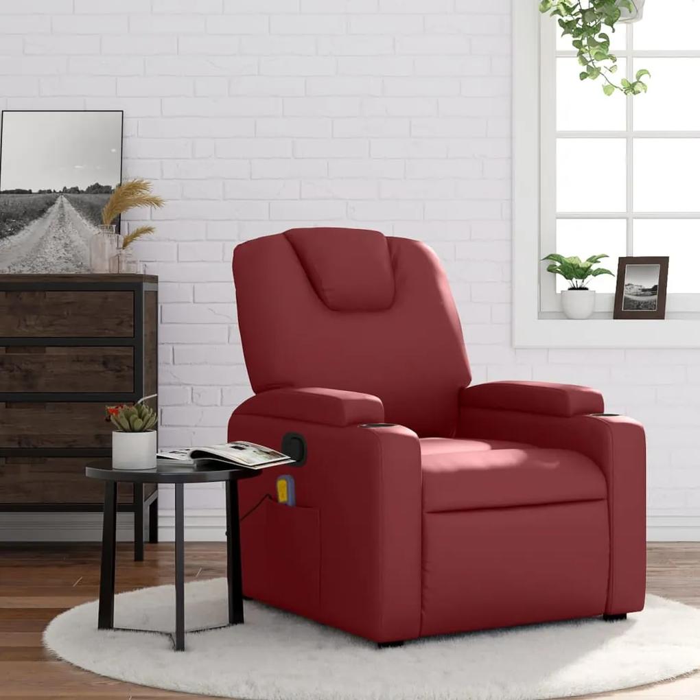 372400 vidaXL Poltrona massagens reclinável couro artificial vermelho tinto