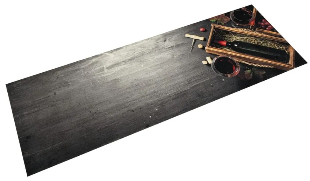 vidaXL Tapete de cozinha lavável 60x180 cm veludo padrão garrafa vinho